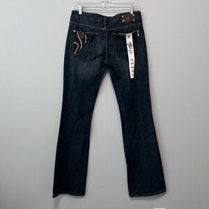 Miss Me Chain Leather Bootcut Jeans London Dark Blue Low Rise Size 29 NWT!